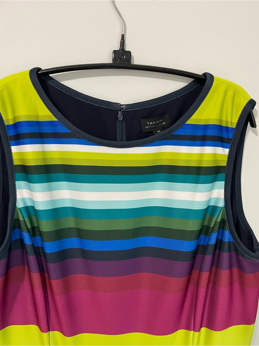Tahari Sleeveless Scoop Neck Striped Dress in Lime, Teal & Magenta